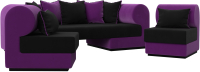 Комплект мягкой мебели Лига Диванов Кипр набор 3 (микровельвет черный/микровельвет фиолетовый/подушка микровельвет черный) - 