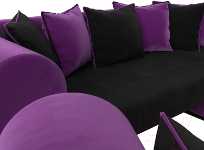 Комплект мягкой мебели Лига Диванов Кипр набор 3 (микровельвет черный/микровельвет фиолетовый/подушка микровельвет черный)