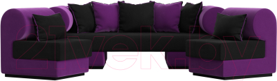 Комплект мягкой мебели Лига Диванов Кипр набор 3 (микровельвет черный/микровельвет фиолетовый/подушка микровельвет черный)