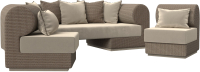 Комплект мягкой мебели Лига Диванов Кипр набор 3 (микровельвет бежевый/рогожка корфу 03/подушка микровельвет бежевый) - 