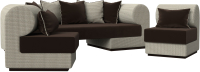 Комплект мягкой мебели Лига Диванов Кипр набор 3 (микровельвет коричневый/рогожка корфу 03/подушки микровельвет коричневый) - 