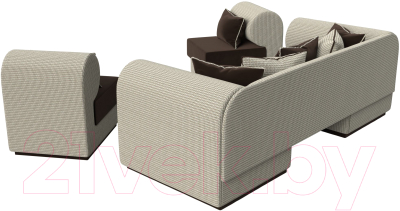 Комплект мягкой мебели Лига Диванов Кипр набор 3 (микровельвет коричневый/рогожка корфу 03/подушки микровельвет коричневый)