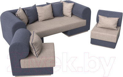 Комплект мягкой мебели Лига Диванов Кипр набор 3 (рогожка Berat бежевый/рогожка Berat серый/подушки бежевый)