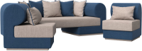 Комплект мягкой мебели Лига Диванов Кипр набор 3 (рогожка Berat бежевый/рогожка Berat синий/подушки бежевый) - 