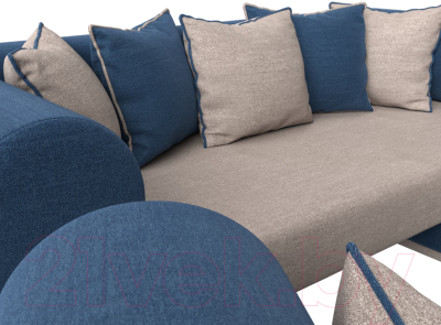 Комплект мягкой мебели Лига Диванов Кипр набор 3 (рогожка Berat бежевый/рогожка Berat синий/подушки бежевый)