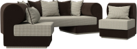 Комплект мягкой мебели Лига Диванов Кипр набор 3 (рогожка корфу 03/микровельвет коричневый/подушки корфу 03) - 