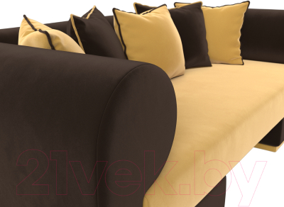 Диван Лига Диванов Кипр (микровельвет желтый/микровельвет коричневый/подушки микровельвет желтый/коричневый)