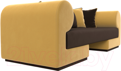 Диван Лига Диванов Кипр (микровельвет коричневый/микровельвет желтый/подушки микровельвет коричневый/желтый)