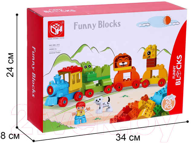 Конструктор Kids Home Toys Поезд с зверюшками 188-413 / 7120609