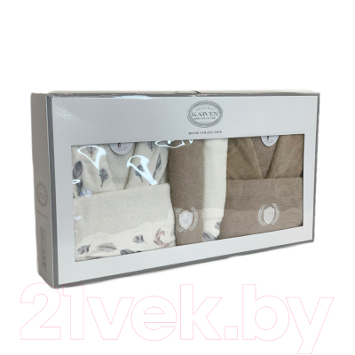 Комплект текстиля для ванной Karven Перья / B 1115 v2 krem/kahve