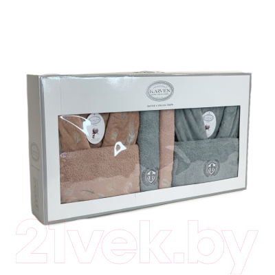 Комплект текстиля для ванной Karven Перья / B 1115 v2 pudra/gri/yesil