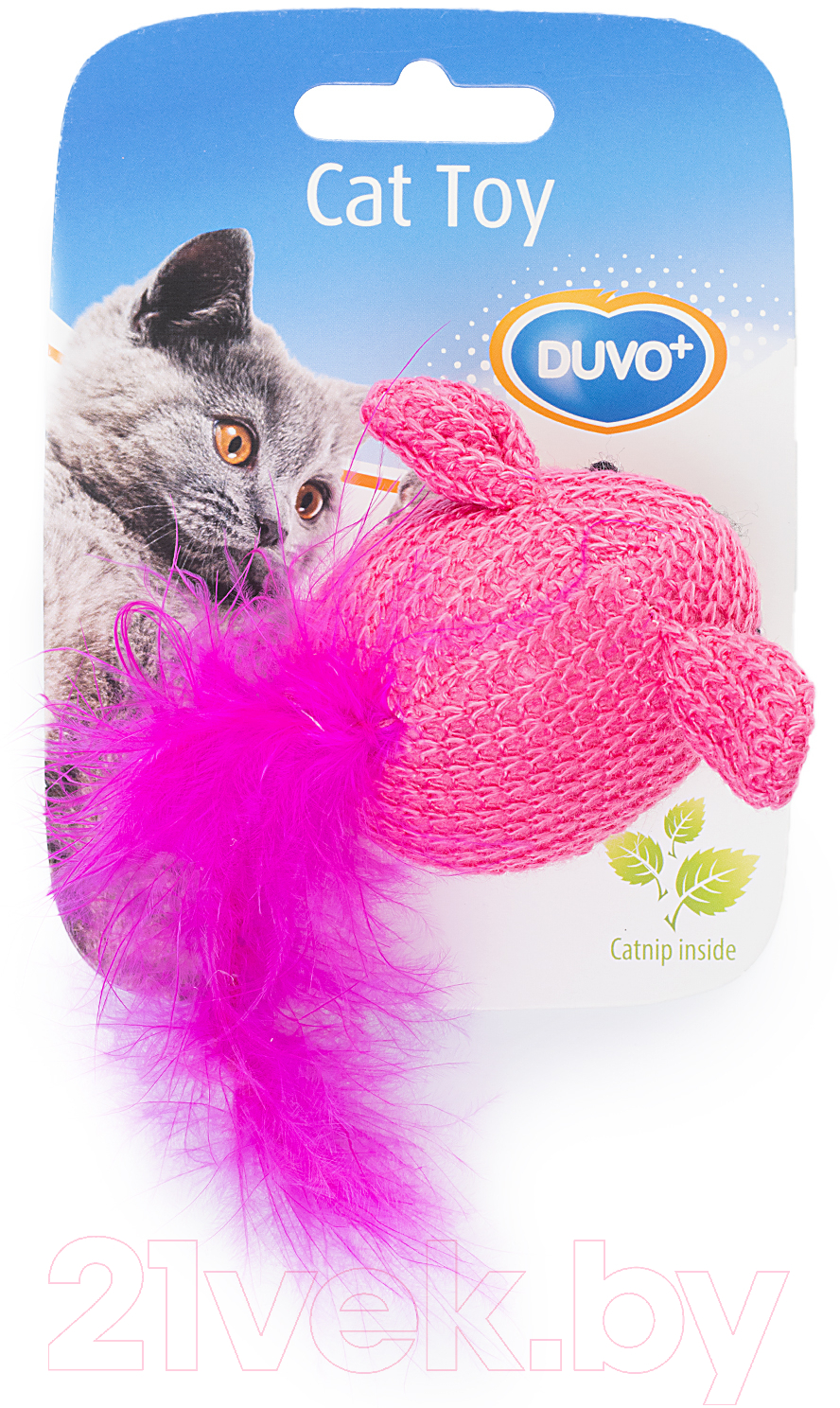 Игрушка для кошек Duvo Plus Мышка с хвостом из перьев / 1717021 (розовый)