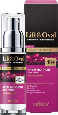 

Крем для лица, Lift&Oval 40+ Гиалурон+Биоретинол Ультралифтинг ночной