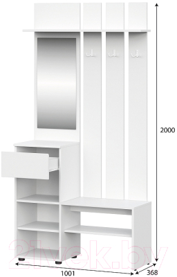 Секция в прихожую NN мебель Токио с зеркалом (белый текстурный)