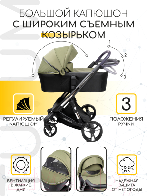 Детская универсальная коляска Amarobaby Tutum 2 в 1 / AB22-10TUTUM/26 (хаки)