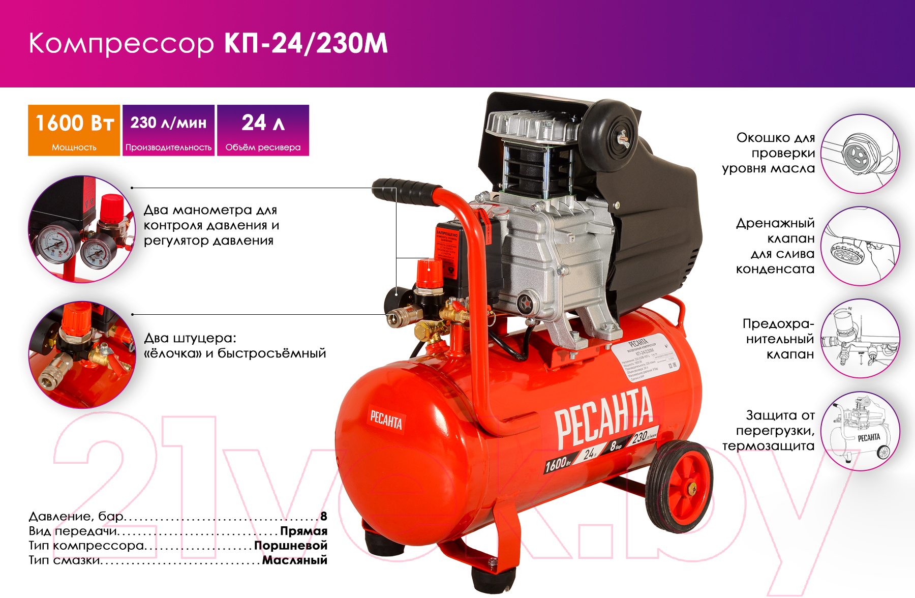 Воздушный компрессор Ресанта КП-24/230М