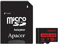 Карта памяти Apacer microSDHC (Class 10) 64GB + адаптер (AP64GMCSX10U5-R) - 