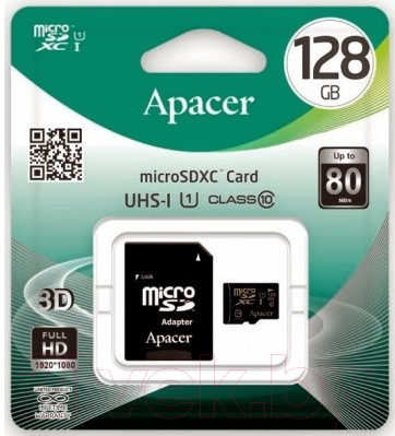 Карта памяти Apacer microSDHC (Class 10) 128GB + адаптер (AP128GMCSX10U1-R)