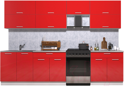 Готовая кухня Интерлиния Мила Gloss 60-30 (красный)
