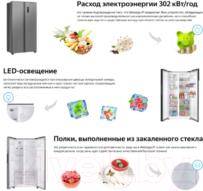 Изображение товара Холодильник с морозильником Weissgauff WSBS 500 NFX Inverter