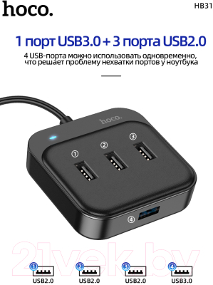 Изображение товара USB-хаб Hoco HB31 Type-C (черный)