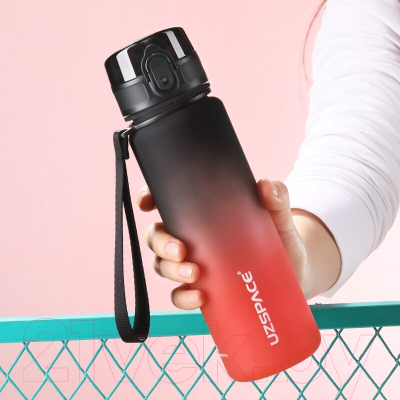Бутылка для воды UZSpace Colorful Frosted / 3026 (500мл, черный/красный)