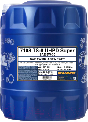 Моторное масло Mannol TS-8 UHPD 5W30 Super / MN7108-20 (20л)