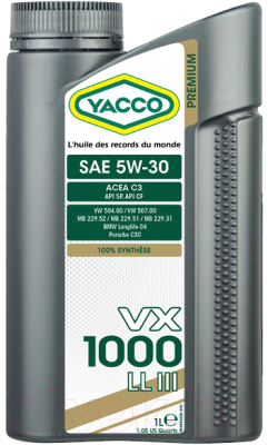 Моторное масло Yacco VX 1000 5W30 LL III (1л)