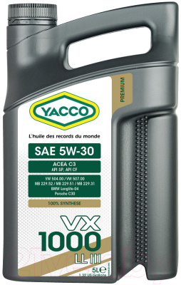 Моторное масло Yacco VX 1000 5W30 LL III (5л)