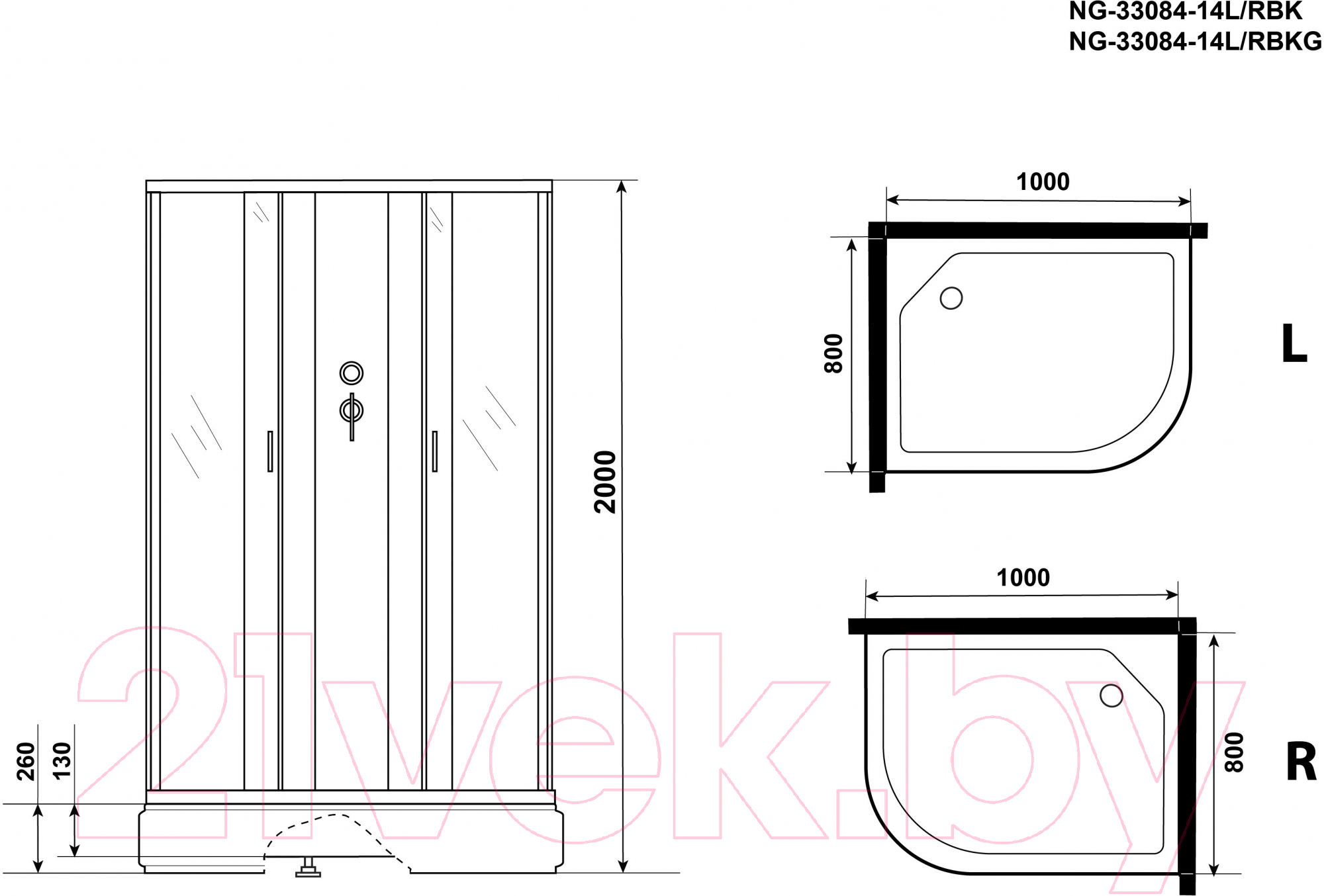 Душевая кабина Niagara NG-33084-14LBK 100x80 (матовое стекло) — фото 3
