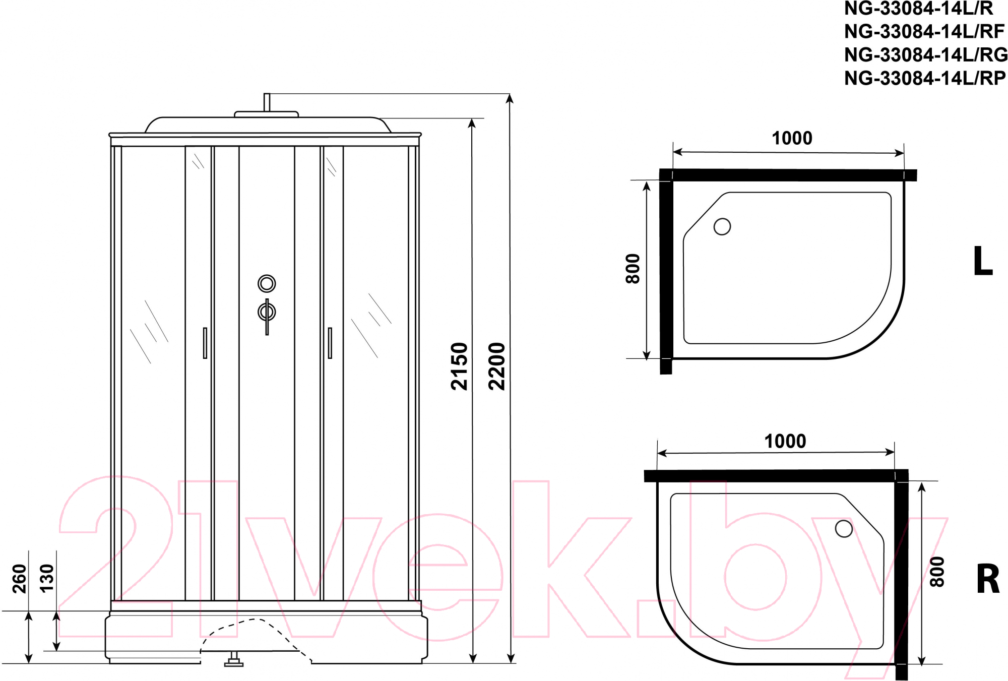 Душевая кабина Niagara NG-33084-14LF 100x80 (матовое стекло) — фото 3