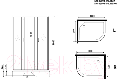 Душевая кабина Niagara NG-33094-14RBK 100x90 (матовое стекло)