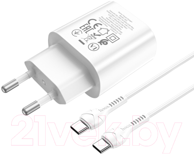 Зарядное устройство сетевое Hoco N22 + кабель Type-C to Type-C (белый)