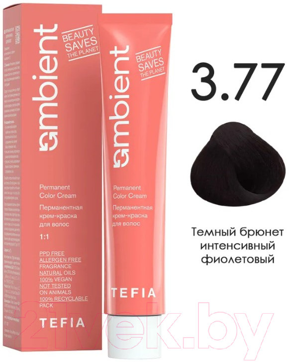 Крем-краска для волос Tefia Ambient Перманентная 3.77 (60мл, темный брюнет интенсивный фиолетовый) — фото 1