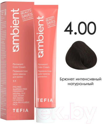 Крем-краска для волос Tefia Ambient Перманентная 4.00 (60мл, брюнет интенсивный натуральный)