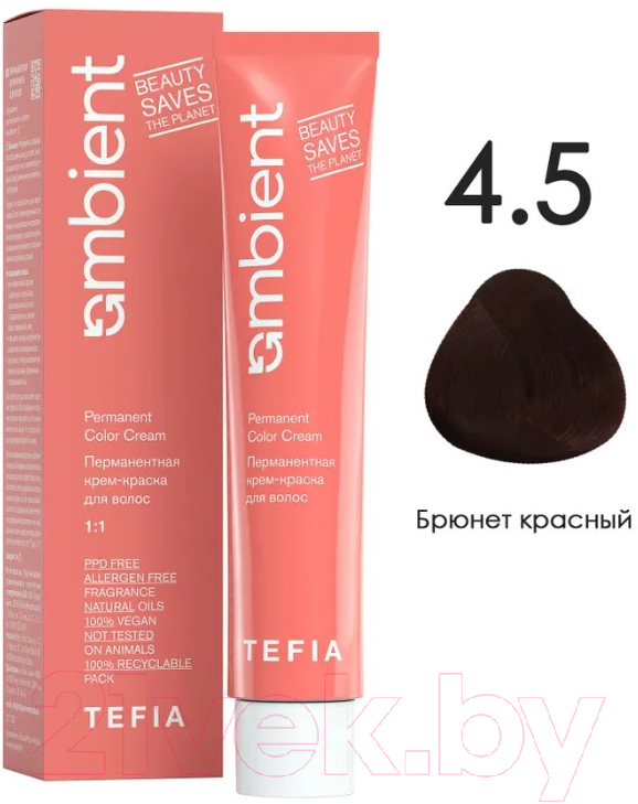 Крем-краска для волос Tefia Ambient Перманентная 4.5 (60мл, брюнет красный) — фото 1
