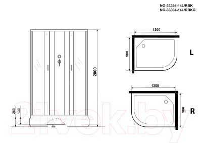 Душевая кабина Niagara NG-33394-14RBK 130x90 (матовое стекло)