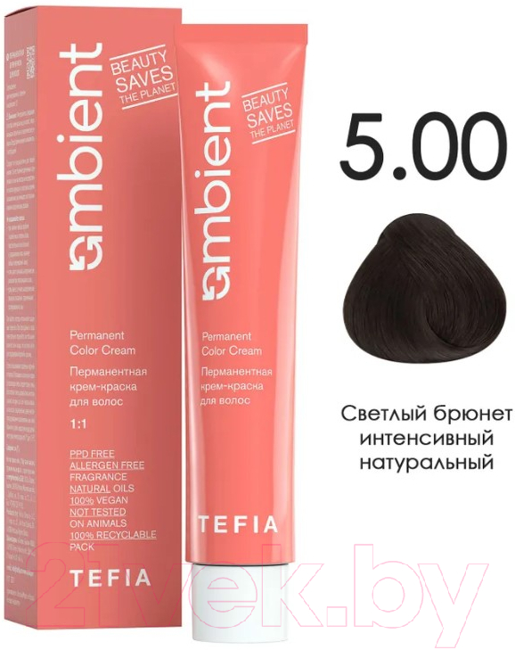 Крем-краска для волос Tefia Ambient Перманентная 5.00 (60мл, светлый брюнет интенсивный натуральный) — фото 1