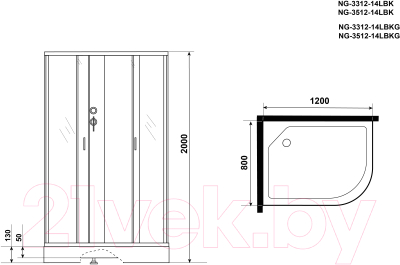 Душевая кабина Niagara NG-3512-14LBKG 120x80 (тонированное стекло)