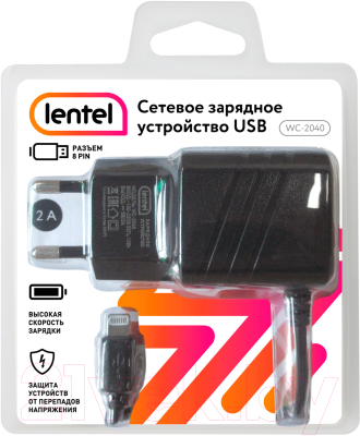 Зарядное устройство сетевое Lentel WC-2040 с кабелем USB A - 8 pin 2A