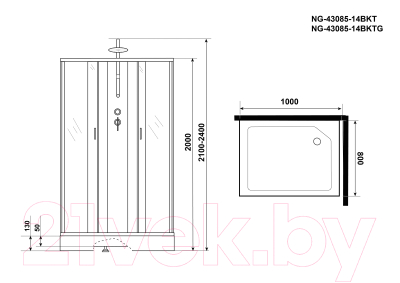 Душевая кабина Niagara NG-43085-14QBKTG 100x80 (матовое стекло)