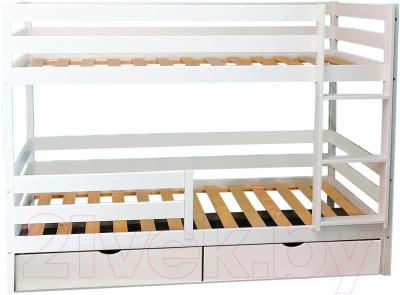 Двухъярусная кровать детская EcoWood Моритц 2 90х200 с бортиком и ящиками / ECO.001.00043.90-200.W