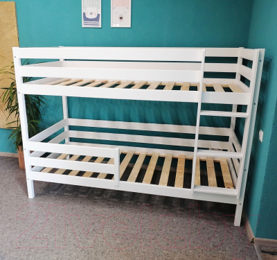 Двухъярусная кровать детская EcoWood Моритц 2 80х180 с бортиком / ECO.001.00042.80-180.W