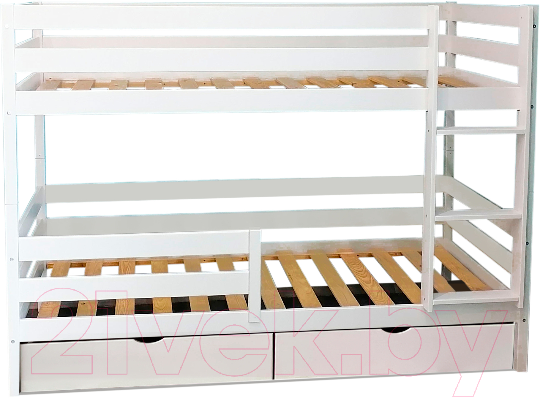 Двухъярусная кровать детская EcoWood Моритц 2 80х180 с бортиком и ящиками / ECO.001.00043.80-180.W