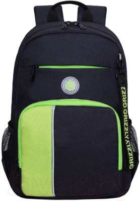 Школьный рюкзак Grizzly RB-355-2 (черный/салатовый)
