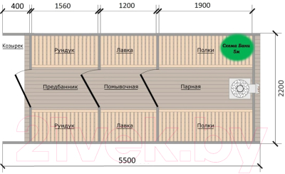 Баня-бочка КомфортПром 10331352 (5.5м) - Схема