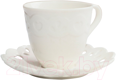 Чашка с блюдцем AksHome Delicate Love (220мл, белый)