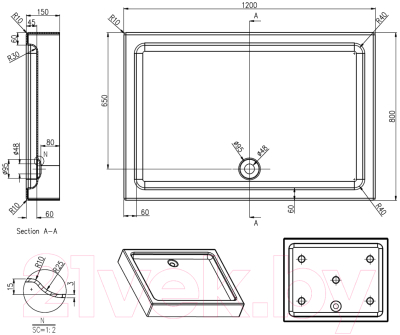 Душевой поддон Azario P1812 R/L 80x120