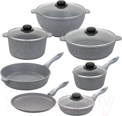 Набор кухонной посуды Elan Gallery 120547+7 (12пр, серый мрамор)
