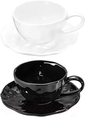 Набор для чая/кофе Elan Gallery Консонанс / 760207-2 (4пр, белый/черный глянец)